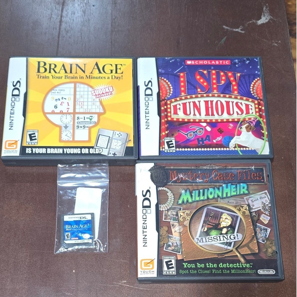 Nintendo DS Game Bundle Brain Age 1 & 2 I Spy Fun‎ House Mystery Case Files Lot